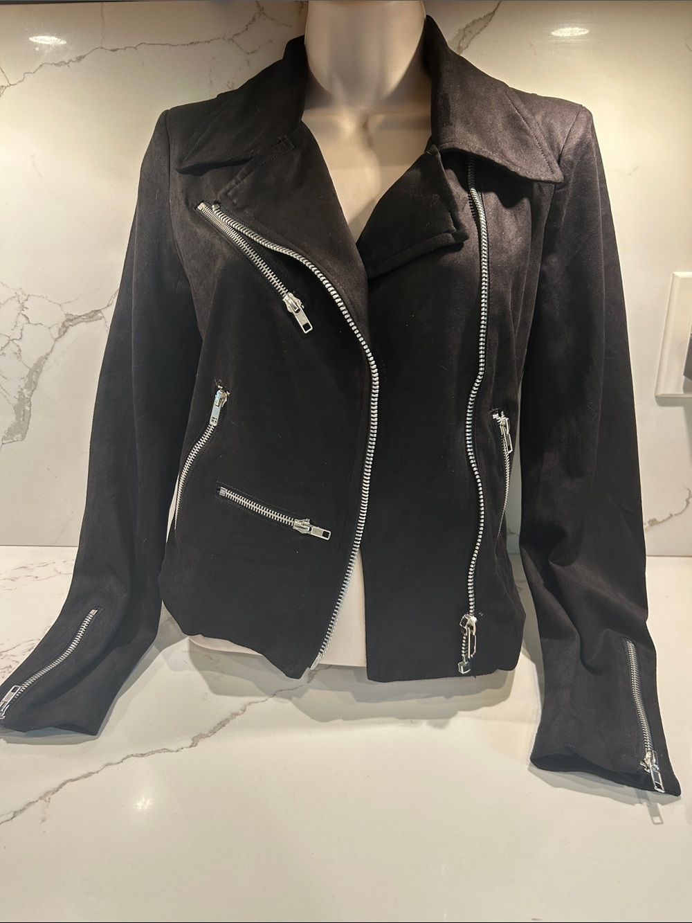 Olivaceous Black, lightweight, Moto Jacket with Silver Zippers